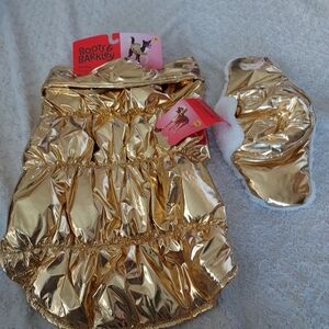 Boots & Barkley XL Stylish Gold Dog Vest Coat and Trapper Hat Outfit